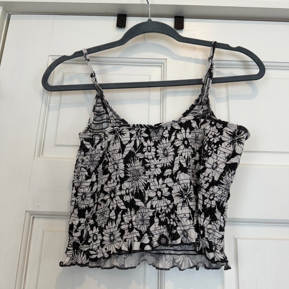 American Age Black and White Floral Smocked Tank Top - Picture 3 of 3